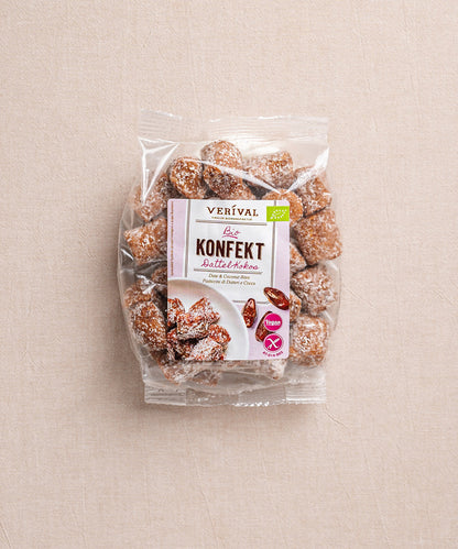 Das Set „Good Mood“ von Verival Bio enthält unter anderem ein Paket 100 % Bio-Dattelkonfekt .