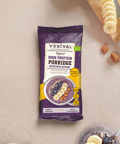 Die Protein-Probierbox Top 10 von Verival Bio enthält 10 verschiedene Einzelportionspackungen von proteinreichen Verival Frühstücksprodukten. 